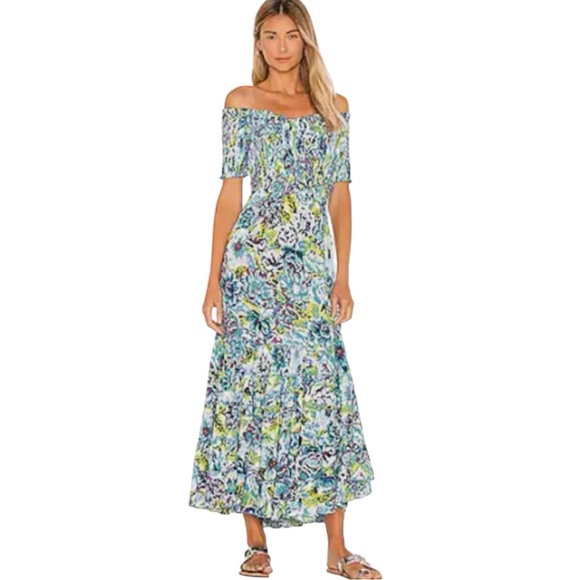 Tuckernuck Poupette St. Barth Soledad Off Shoulder Smocked Midi Dress - Picture 2 of 12